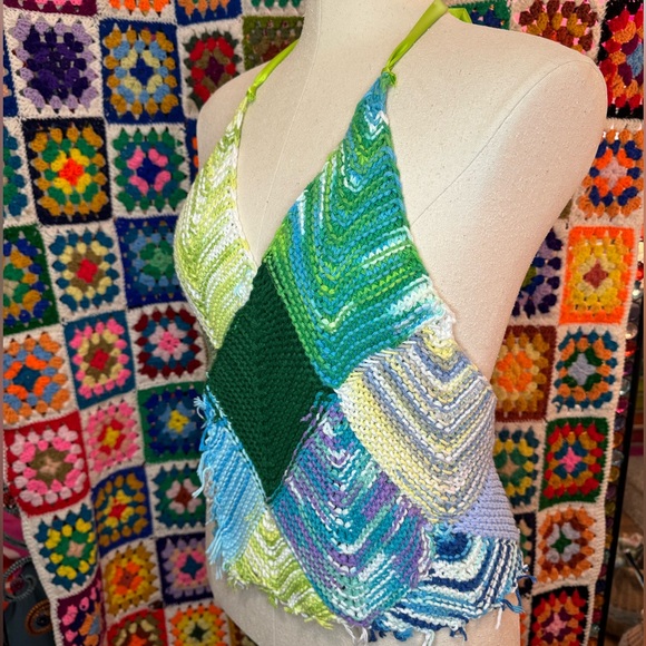 Handmade Reversible Crochet Wrap Halter Top - Picture 8 of 13